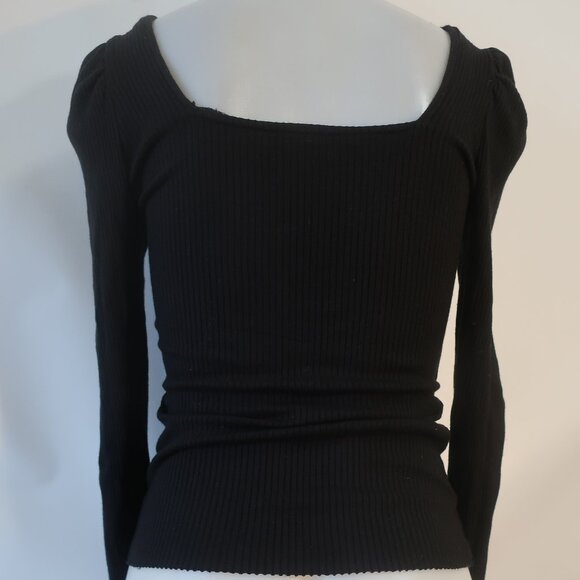 Womens The Range (Item- 120) Black Ribbed Square Neck Puff Sleeve Blouse Top S - Picture 6 of 8